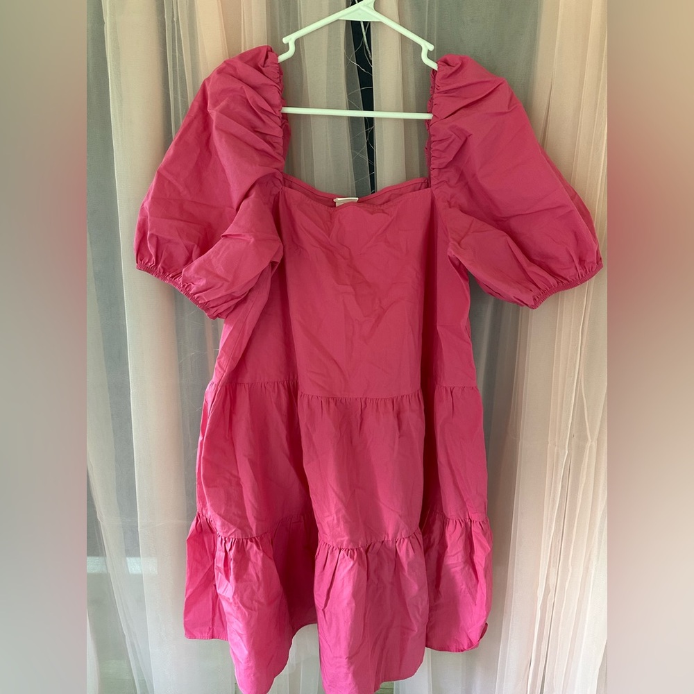 H&M Pink Puff Sleeve Midi Dress